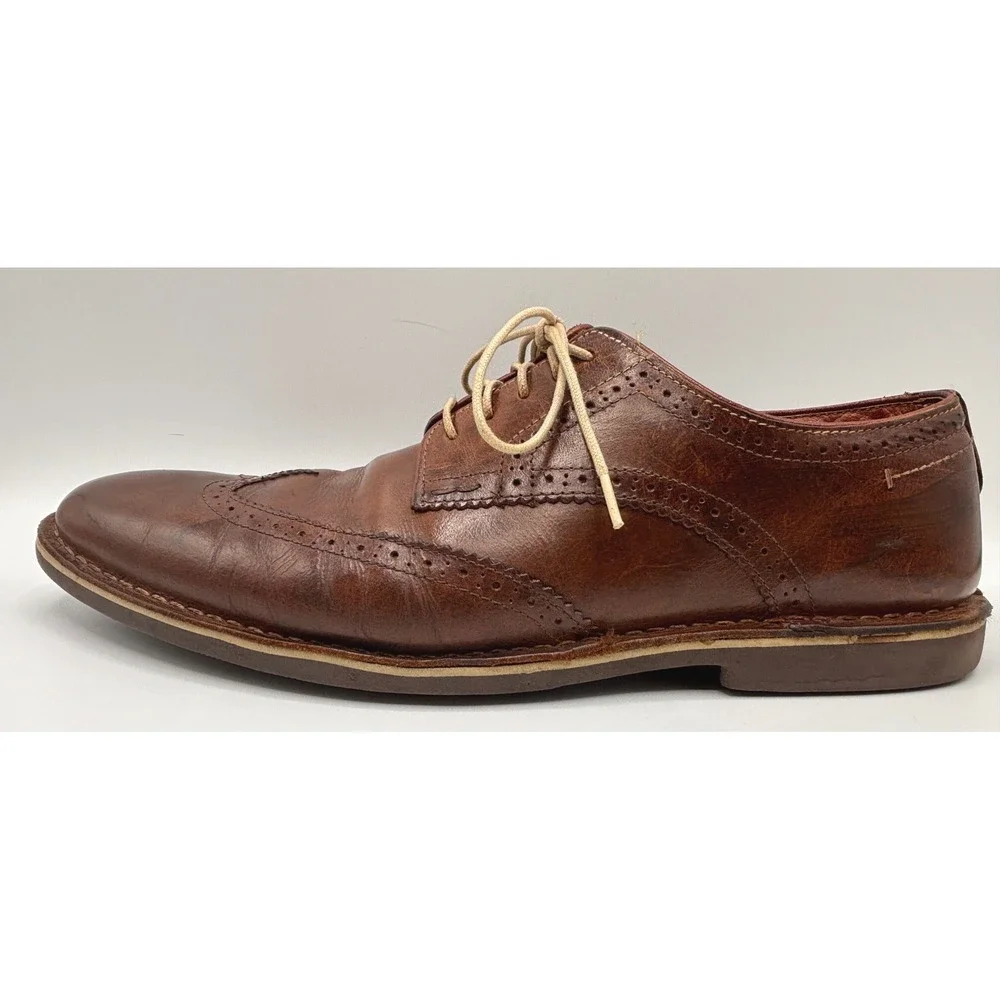 Steve Madden Men's Brn Leather Wingtip Derby Dress Shoes Brogue Business Casual